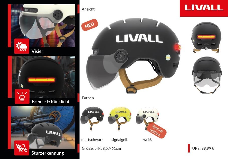 LIVALL L23 Der neue E-Bike Lifestylehelm mit Visier und Licht ab 84,96 EUR