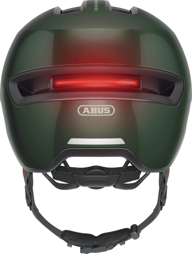 Fahrradhelm Abus HUD-Y ACE Stylischer Fahrradhelm mit Visier und Weitwinkel LED-Rücklicht. – Helmheld